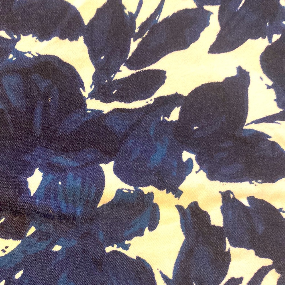 Blue floral on white shorts.